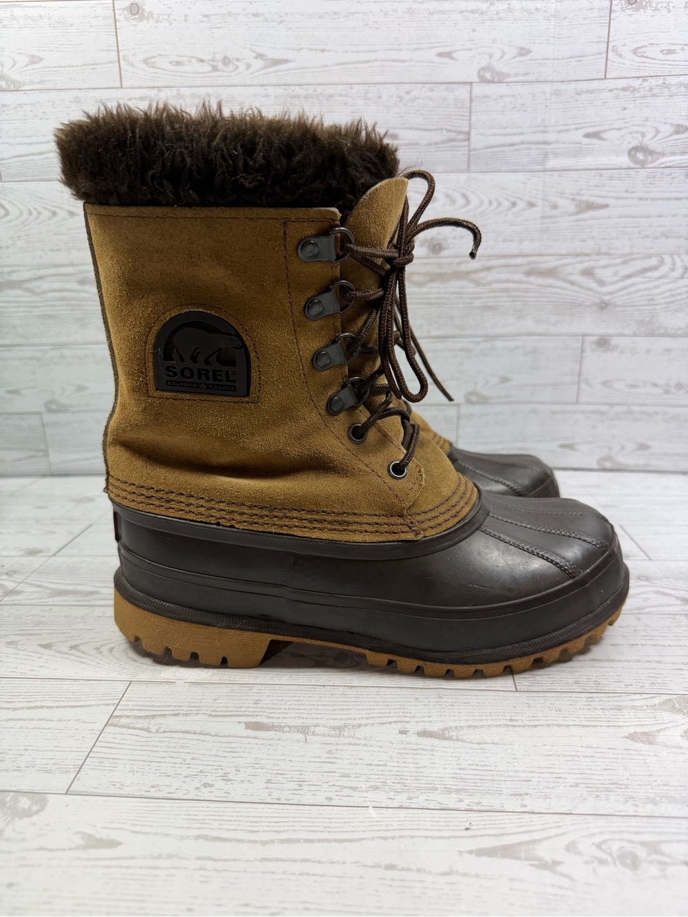 Vintage Sorel Kaufman Womens 6 Snow Boots Brown Suede Fur Made Canada Pac